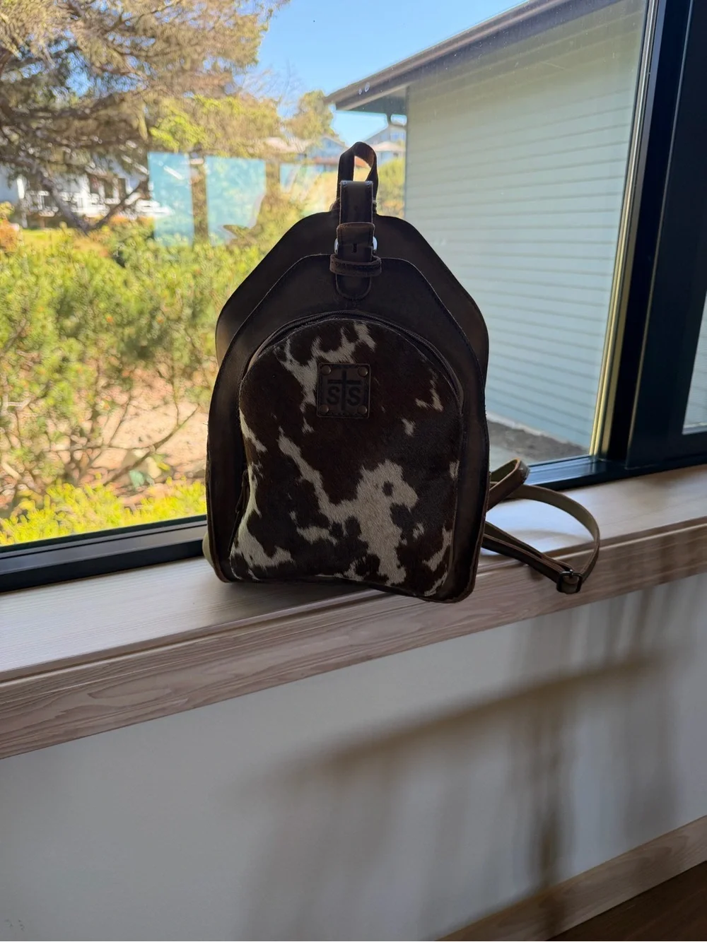 STS Ranchwear Brown Leather and Brown/White Cowhide Mini Backpack